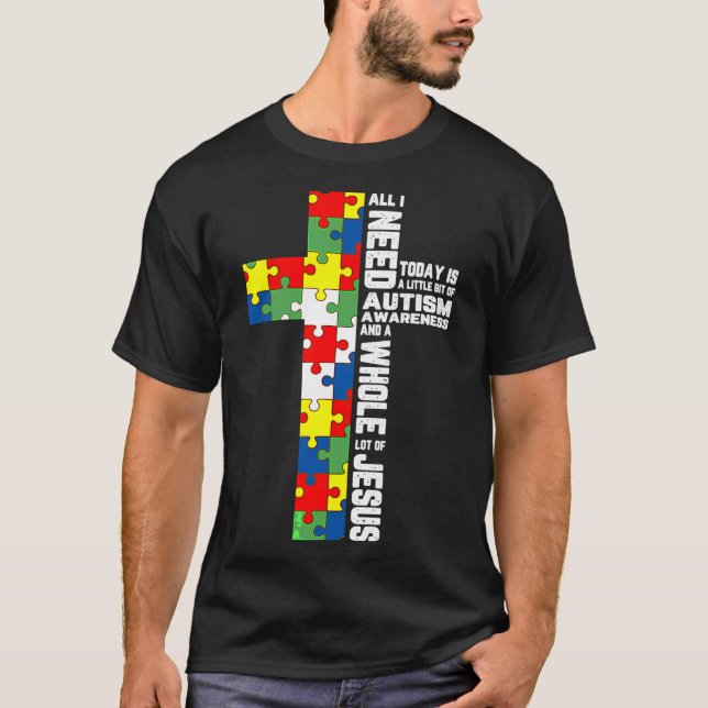 T-shirt Sensibilisation sur l'autisme Jésus Croix Puzzle C (Devant)