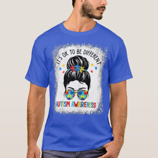T-shirt Sensibilisation sur l'autisme Messy Bun Bleached i