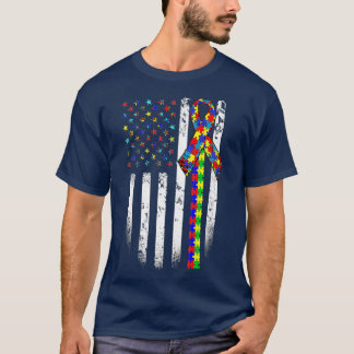 T-shirt Sensibilisation sur l'autisme Mois American Flag A