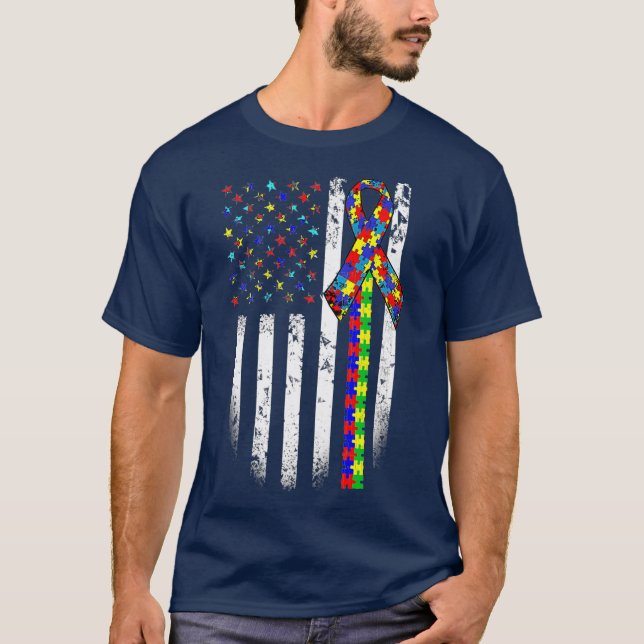 T-shirt Sensibilisation sur l'autisme Mois American Flag A (Devant)