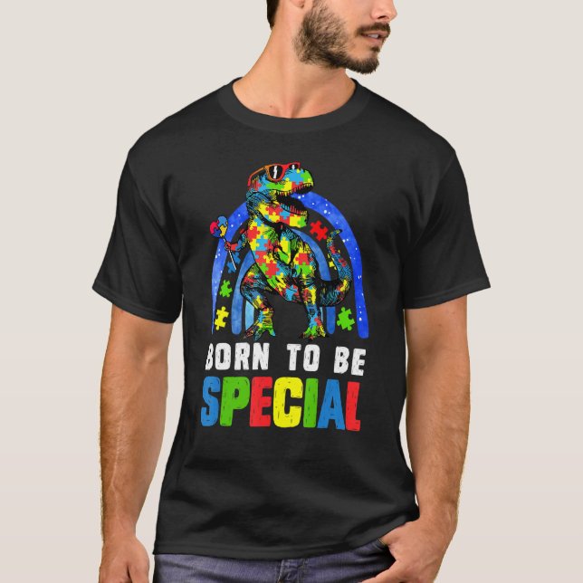 T-shirt Sensibilisation sur l'autisme Mois Dinosaur Né spé (Devant)