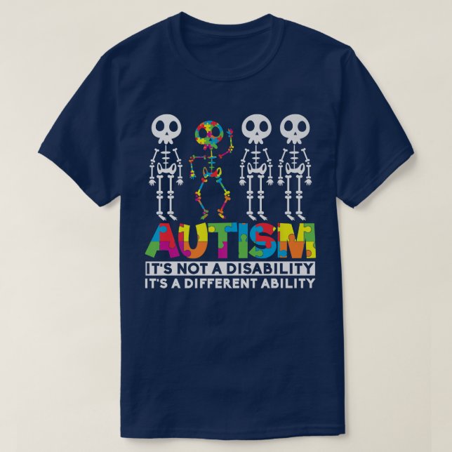 T-shirt Sensibilisation sur l'autisme Skeleton Ce n'est pa (Design devant)