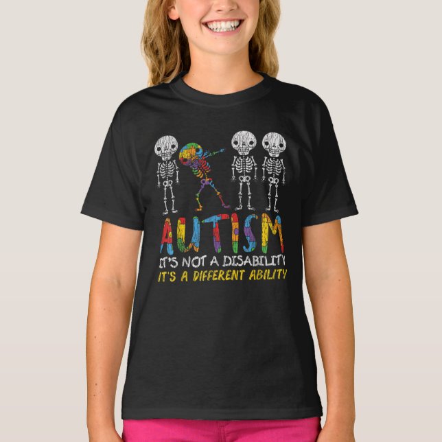 T-shirt Sensibilisation sur l'autisme Squelette Dabbing Au (Devant)