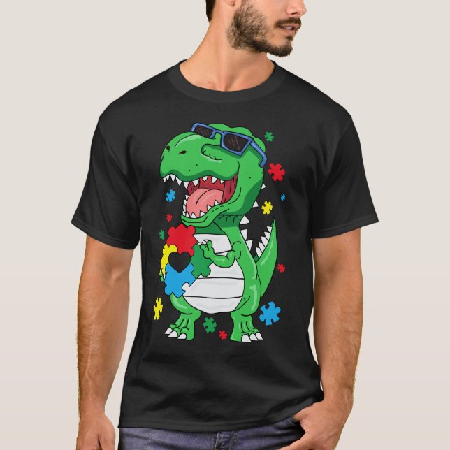 T-shirt Sensibilisation sur l'autisme T Rex Dinosaur Puzzl (Devant)
