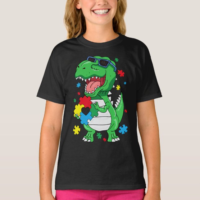 T-shirt Sensibilisation sur l'autisme T Rex Dinosaur Puzzl (Devant)