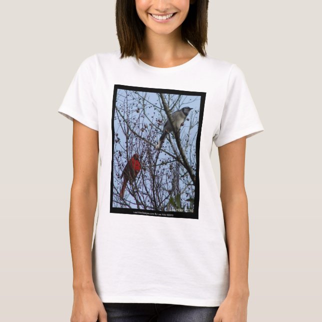 T-shirt Sentinels Blue Jay et Cardinal par Lee Hiller (Devant)