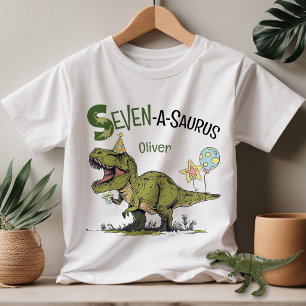 T-shirt Sept-A-Saurus Dinosaure Nom Personnalisé 7e Annive