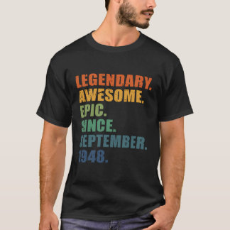 T-shirt Septembre 1948 75 Ans Hommes Femmes 75E