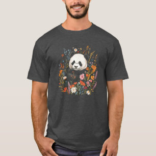 T-shirt Serene Panda au milieu d'une région florale