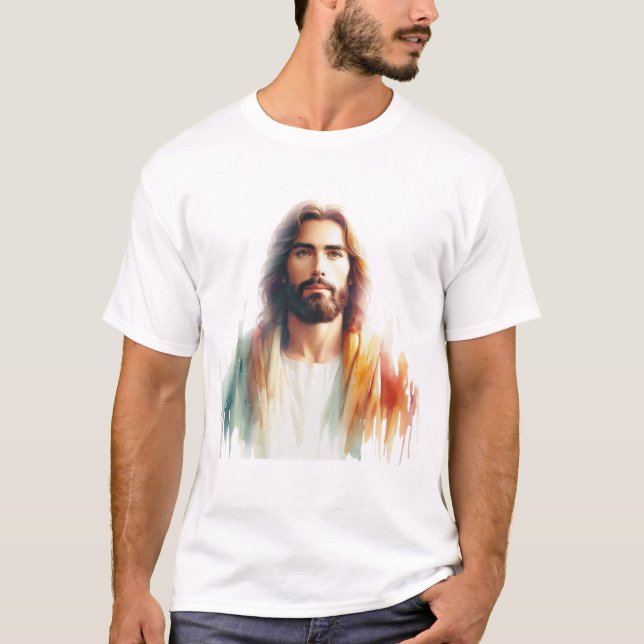T-shirt Serene Watercolor Jesus Christ Portrait – Spiritua (Devant)