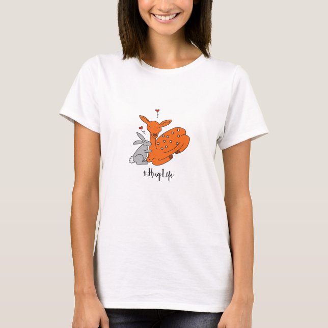 T-shirt Série de la vie d'étreinte - cerfs communs et (Devant)