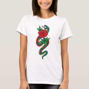 T-shirt Serpent enveloppé autour d'un tatouage rose rouge