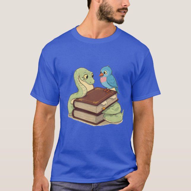 T-shirt Serpent et Oiseau Sage sur un livre drôle (Devant)