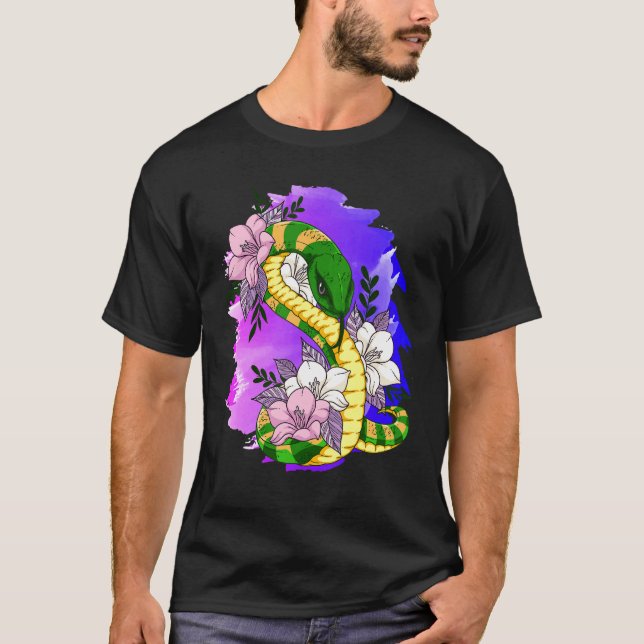 T-shirt Serpent rose Fleur Reptile Animal Serpent (Devant)