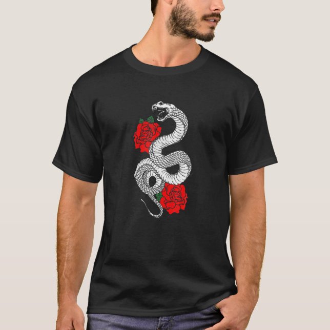 T-shirt Serpent Serpent Roses Rouge Roses esthétique Grung (Devant)