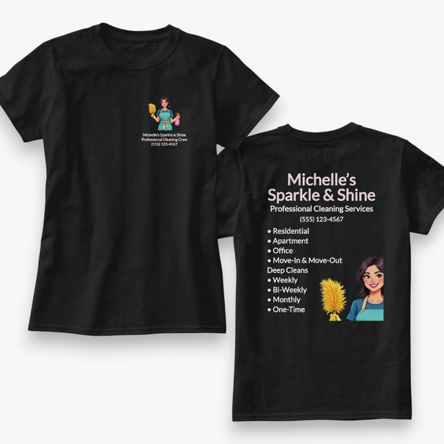 T-shirt Service de nettoyage à domicile Femme moderne Noir (Créateur téléchargé)
