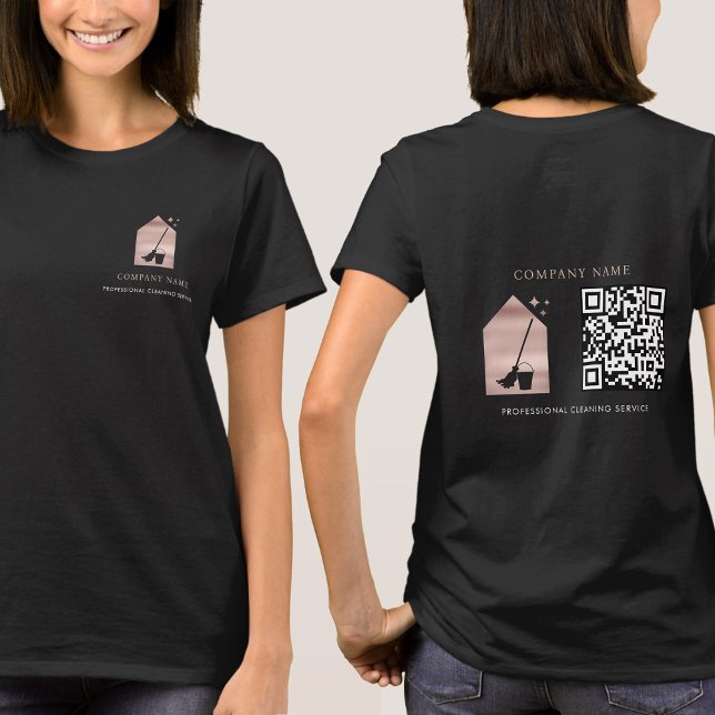 T-shirt Service de nettoyage Logo Rose Gold QR Code Noir (Cleaning Service Rose Gold Logo QR Code Black T-Shirt)