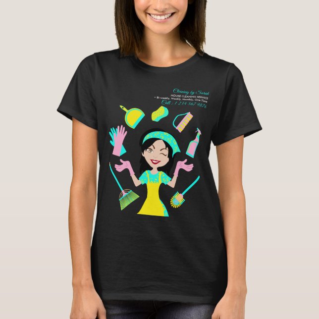 T-shirt Service de nettoyage Turquoise Jaune Quotidien Jan (Devant)