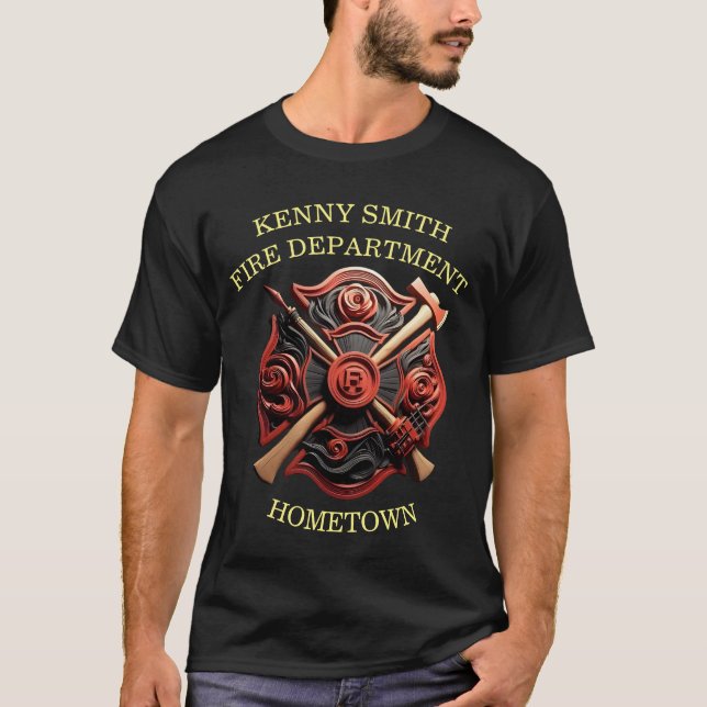 T-shirt Service des incendies Emblème de courage et de dév (Devant)