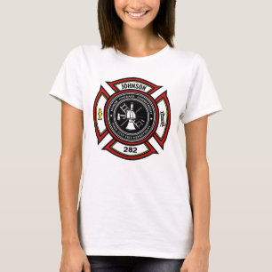 T-shirt Service d'incendie AJOUTER LE NOM Pompier Insigne 
