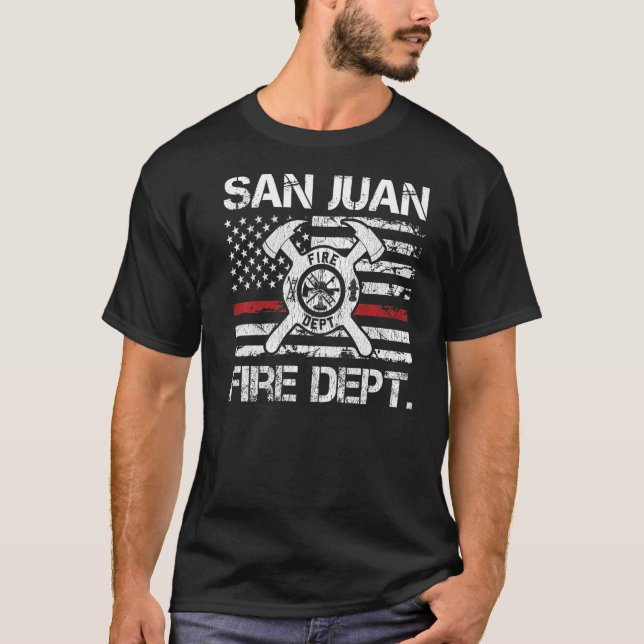 T-shirt Service d'incendie de San Juan Porto Rico Ligne ro (Devant)