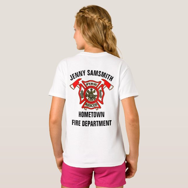T-shirt Service D'Incendie Insigne Or Et Rouge Avec Axes D (Dos entier)