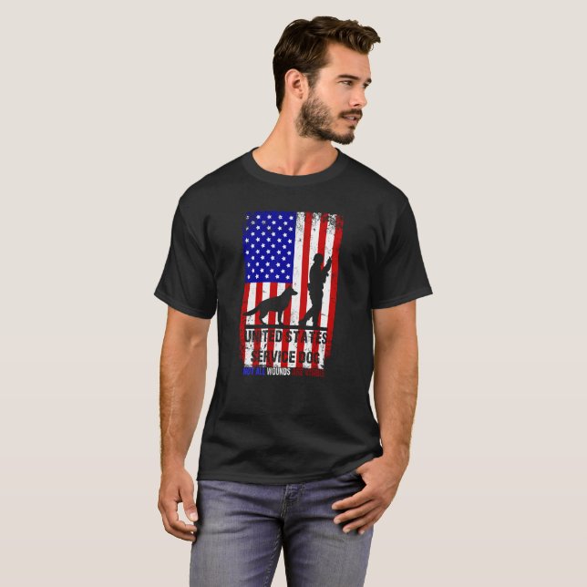 T-shirt Service Dog PTSD Awareness États-Unis vétéran (Devant entier)