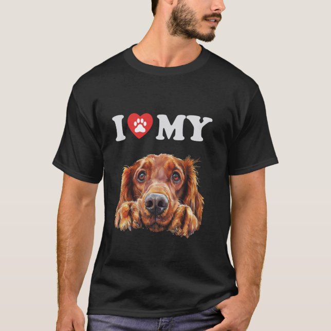 T-shirt Setter irlandais I Heart My Dog Funny Dog Lover (Devant)