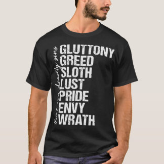 T-shirt Seven Deadly Sins Vintage Distressed Design List 