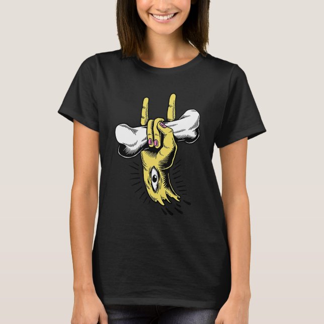 T-shirt Severed Devil Horns Hand With Eye Holding a Bone (Devant)