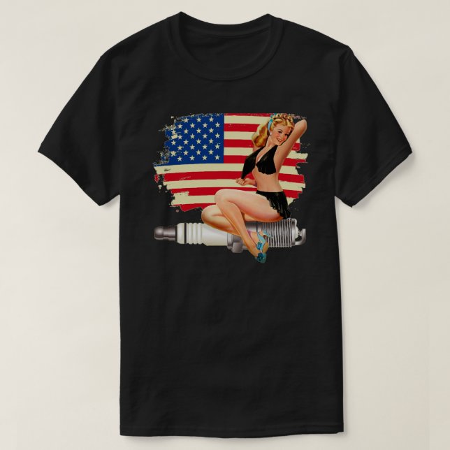 T-shirt Sexy Pin Up Girl sur bouchon d'étincelle - drapeau (Design devant)