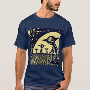 T-shirt SF - Aliens sur une planète étrange coupe de bois 