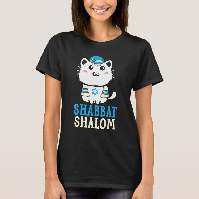 T-shirt Shabbat Shalom Cat  Holy Day Judaism Yom Kippur 1 (Devant)