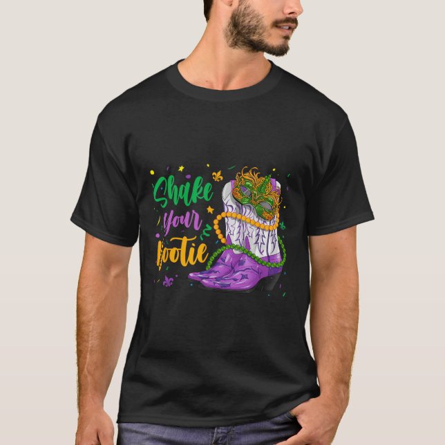 T-shirt Shake Your Bootie Mardi Gras Cowboy Boot Girl Femm (Devant)