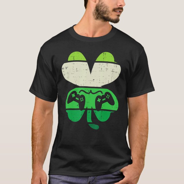T-shirt Shamrock de jeu vidéo Retro Jour de la Saint Patri (Devant)