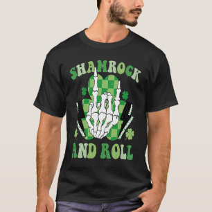 T-shirt Shamrock Et Rouleau Skeleton Retro St Pattys Patri