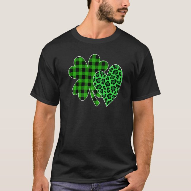 T-shirt Shamrock Heart Leopard Buffalo St Patricks Day Men (Devant)
