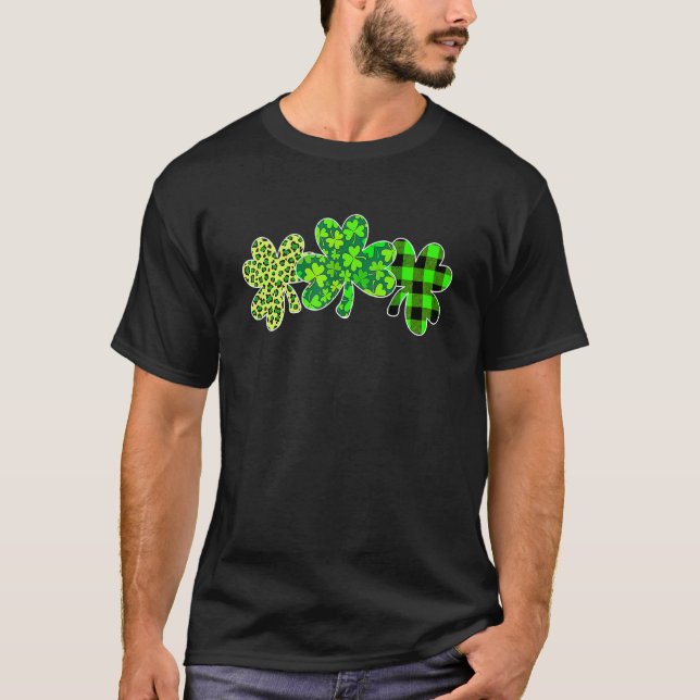 T-shirt Shamrock irlandais Leopard Plaid Green St Patrick  (Devant)