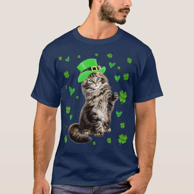 T-shirt Shamrock Leprechaun Chat Jour de la Saint Patrick  (Devant)