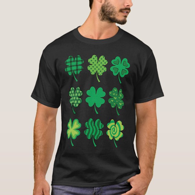 T-shirt Shamrock Pattern St Patricks Day Cute Plaid Four L (Devant)