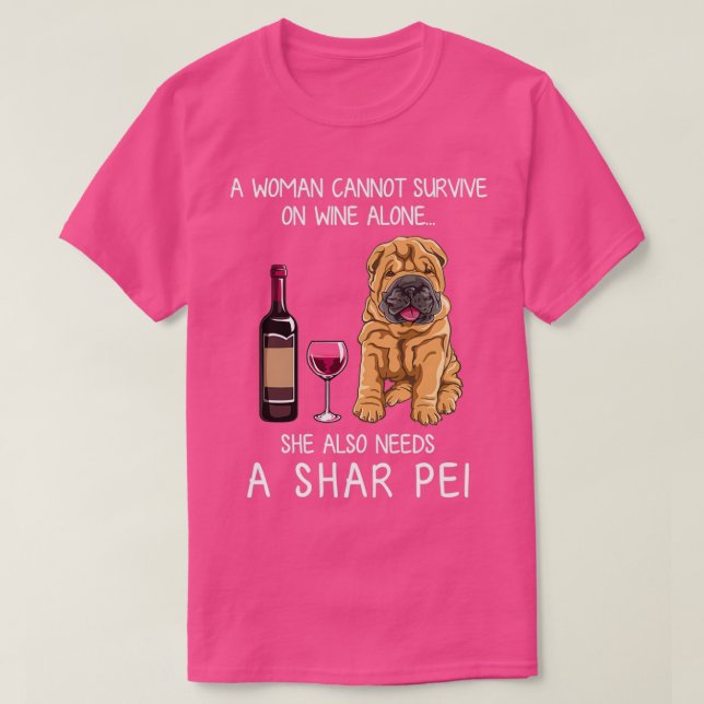 T-shirt Shar Pei et vin Drôle chien (Design devant)