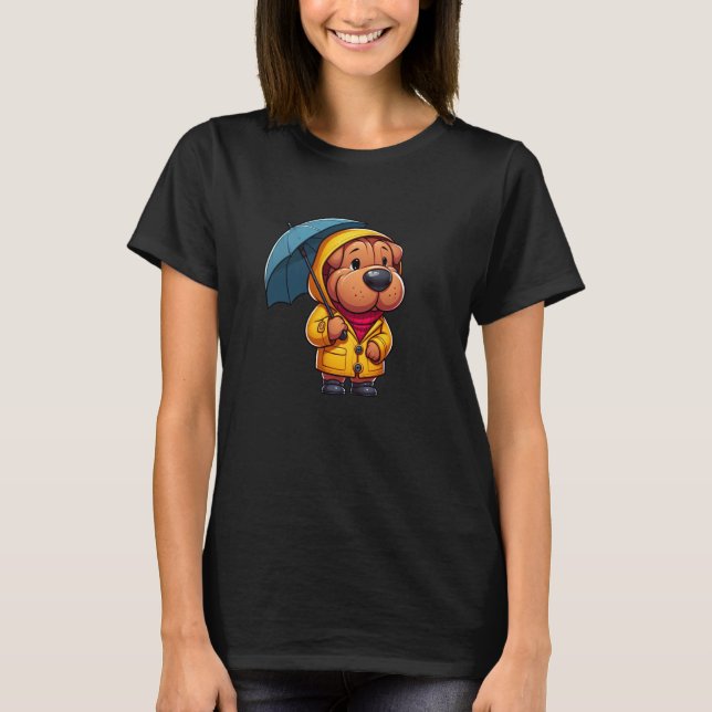 T-shirt Shar Pei Umbrella Dog Funny Raincoat (Devant)