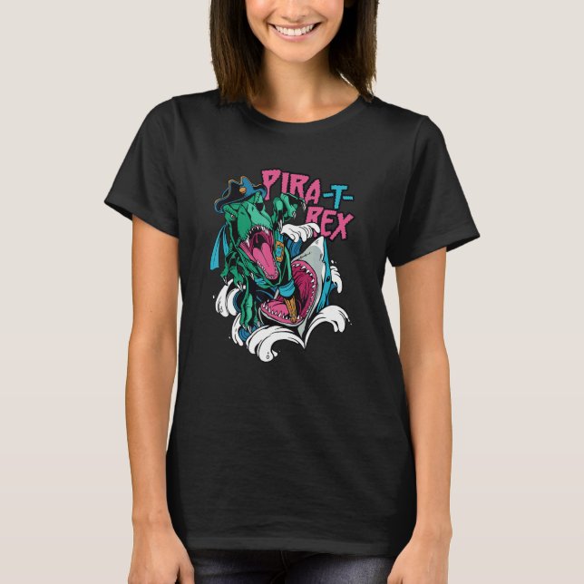 T-shirt Shark Attacking A rex Pirate Pira rex Rise Time (Devant)