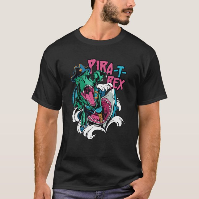 T-shirt Shark Attacking A rex Pirate Pira rex Rise Time (Devant)