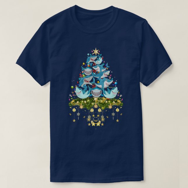 T-shirt Shark Christmas Tree Lights Holiday Shark Xmas (Design devant)