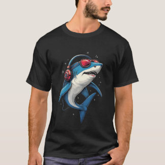 T-shirt Shark Design Tiger Sharks Gris Blanc Grand requin