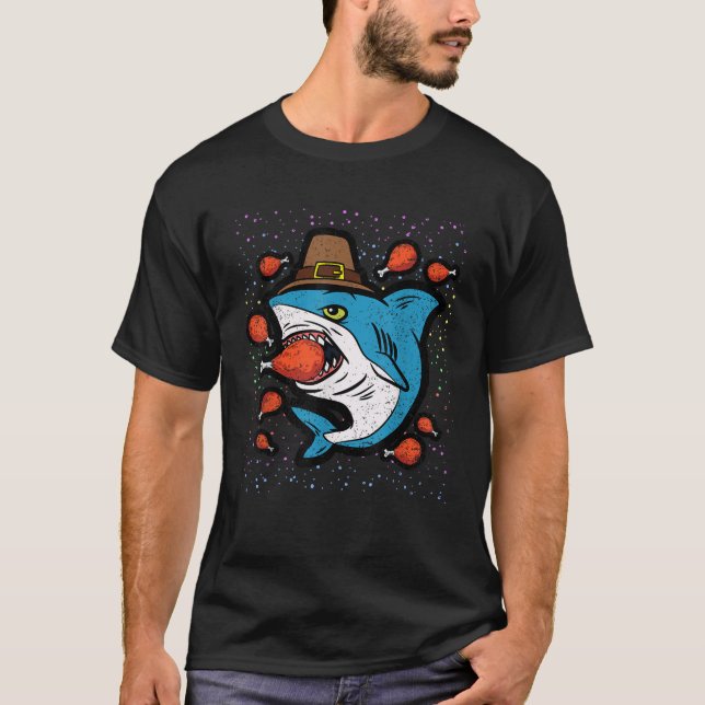 T-shirt Shark Manger Turquie Jambe Thanksgiving Day Funny  (Devant)