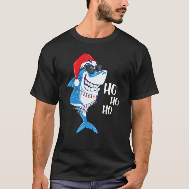 T-shirt Shark Père Noël Tee Shark Casquettes illuminent No (Devant)