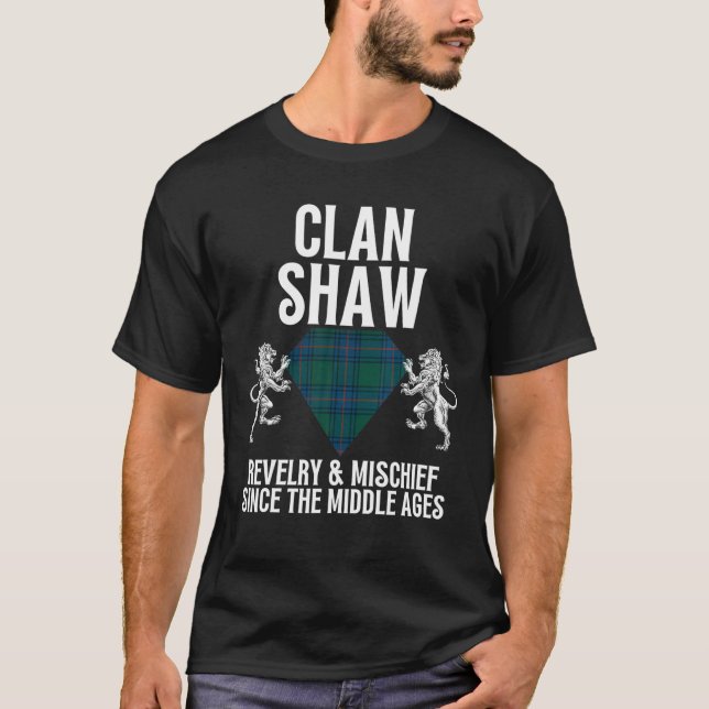 T-shirt Shaw Clan Nom Écossais Armoiries Tartan Family (Devant)