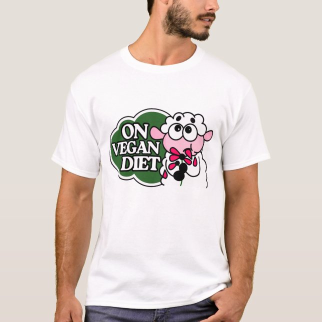 T-shirt Sheep Eating Flower Saying “On Vegan Diet”  (Devant)